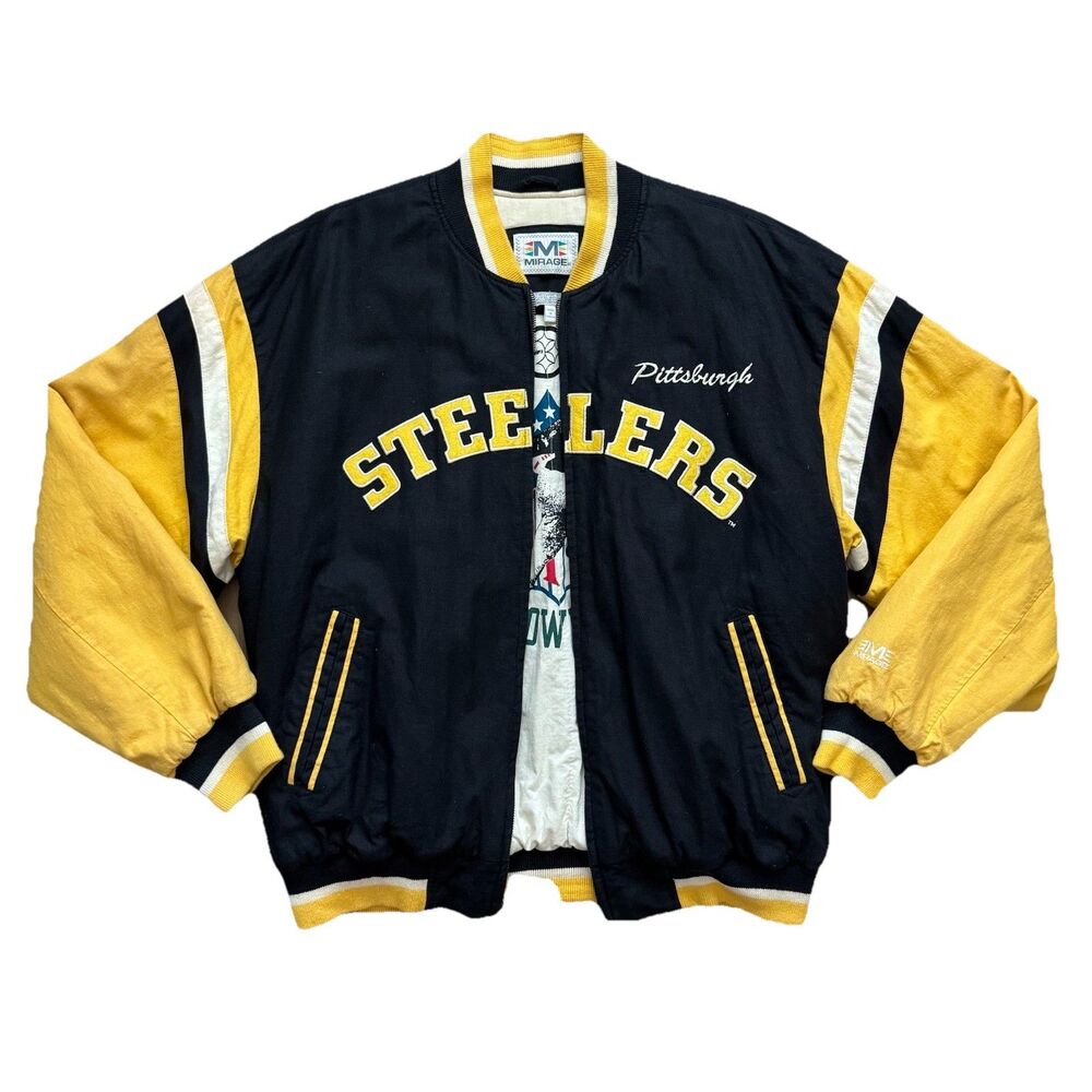 Vintage Pittsburgh Steelers Mirage Sz L Throwbacks Superbowl Jacket NFL Yellow
